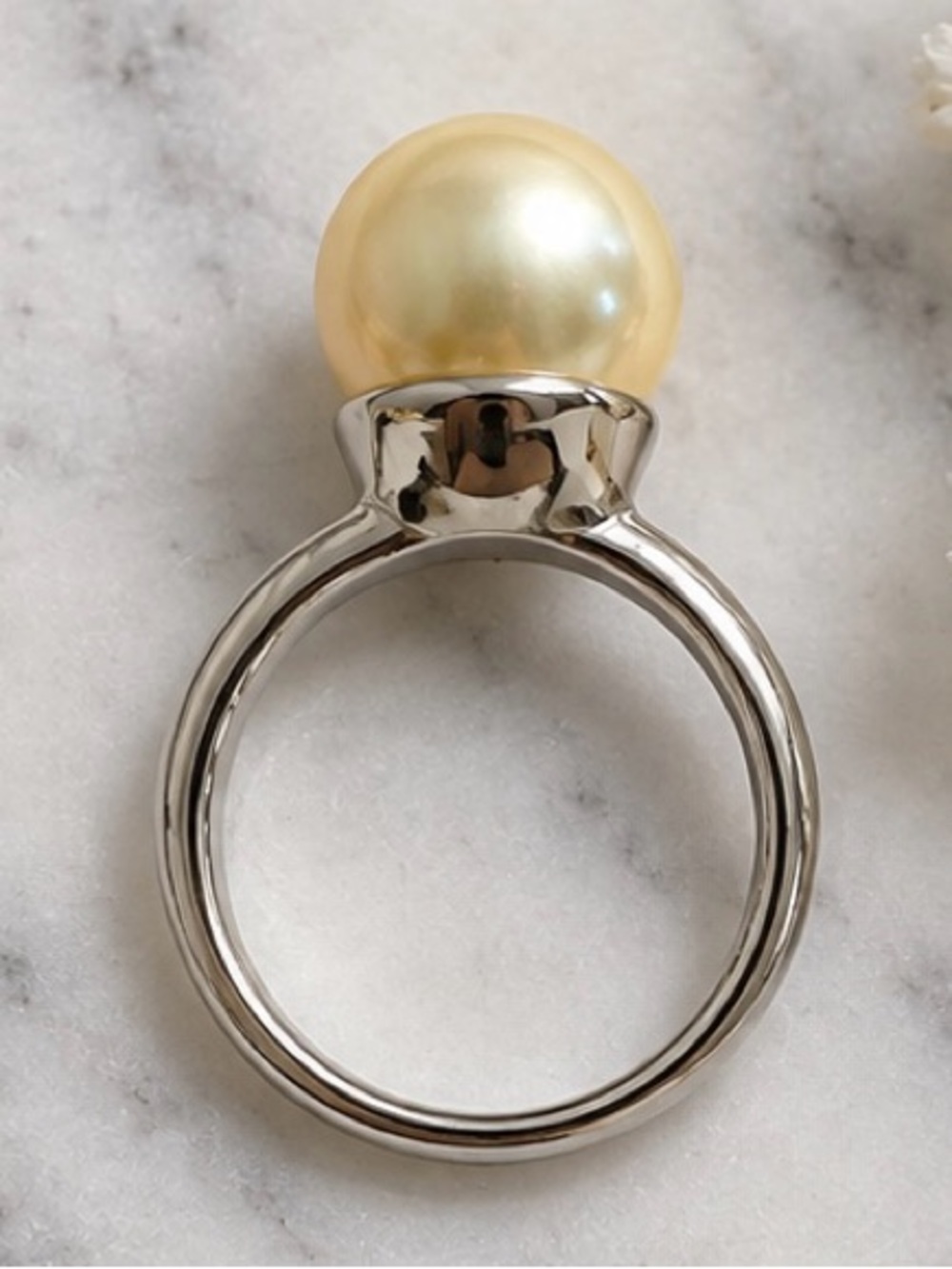 Faux Pearl Statement Ring – Silver-Tone Band